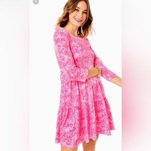 NWT Lily Pulitzer Geanna 3/4 Sleeve Dress in Pink Blossom print